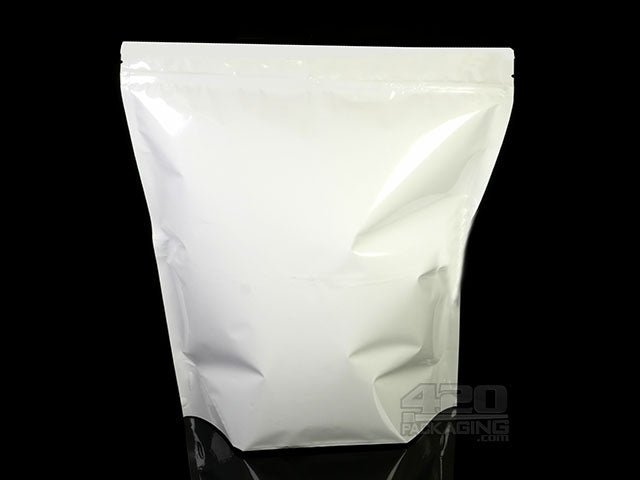 White-White 13” x 15” Mylar Stand Up Pouch Zip Bags 250/Box - 1