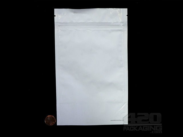 White-White 5” x 8” Mylar Stand Up Pouch Zip Bags 100/Box - 2