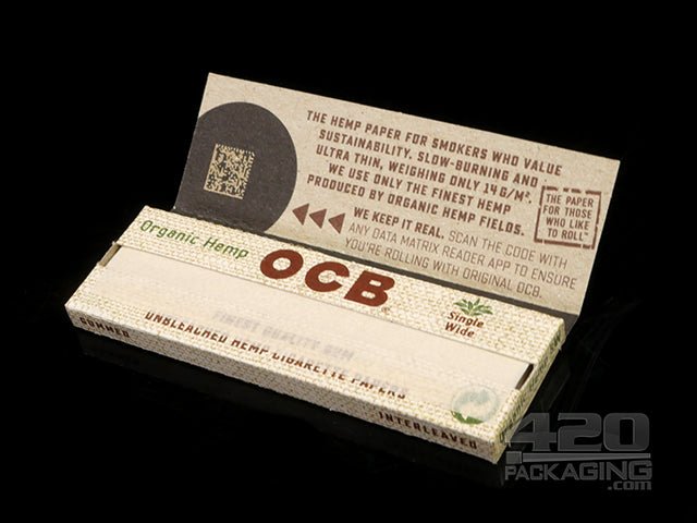 OCB Single Wide Size Organic Hemp Rolling Papers 24/Box - 3