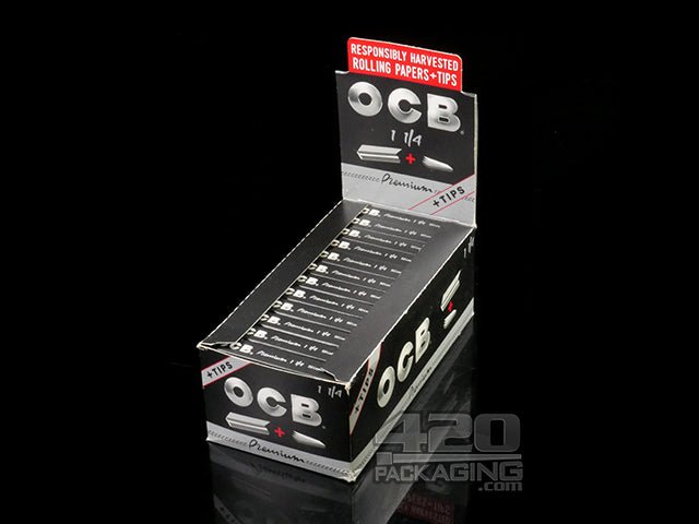 OCB 1 1-4 Size Premium Rolling Papers + Tips 24/Box - 1
