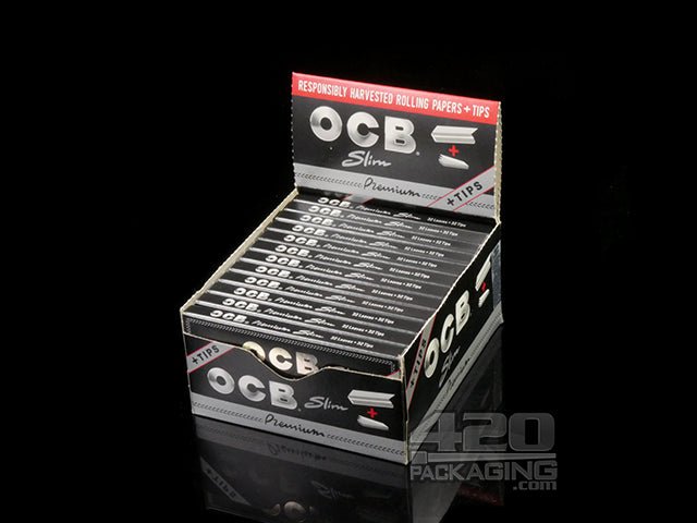 OCB Slim Size Premium Rolling Papers + Tips 24/Box - 1