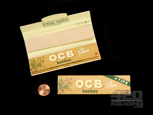 OCB Bamboo Slim Size Rolling Papers + Tips 24/Box - 2