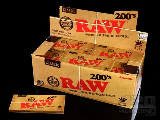 Raw Classic 200's King Size Slim Rolling Papers 40/Box - 1