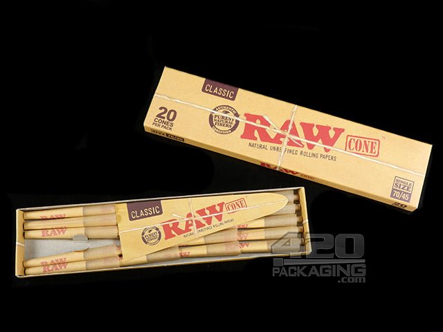 RAW 70mm Pre Rolled Cones 12 Pack Display Case (20 Cones Per Pack) - 2