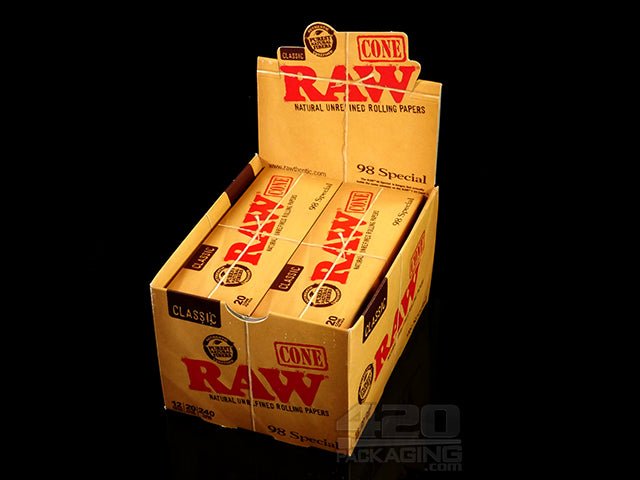 RAW 98mm Special Pre Rolled Cones 12 Pack Display Case (20 Cones Per Pack) - 1