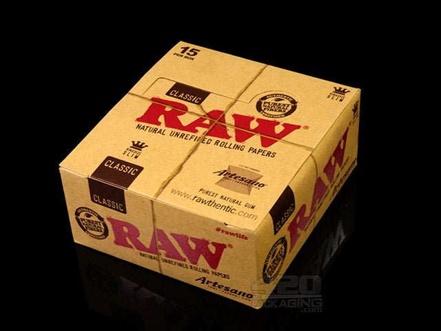 RAW King Size Slim Artesano Classic Rolling Papers With Tips 15/Box - 2
