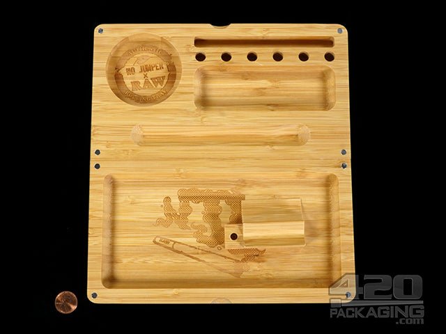 RAW X No Jumpers Backflip Magnetic Wood Rolling Tray - 2