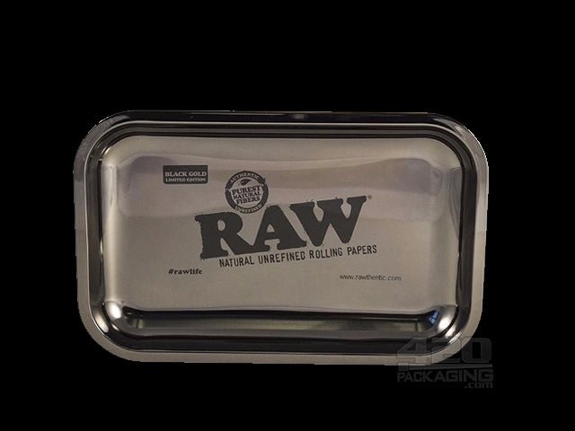 RAW Small Size Black Gold Plated Metal Rolling Tray 1/Box - 1