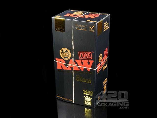 RAW Black King Size 109mm Pre Rolled Paper Cones 1400/Box - 1