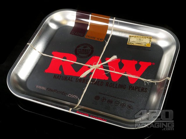 RAW Large Silver Metal Rolling Tray 1/Box - 1