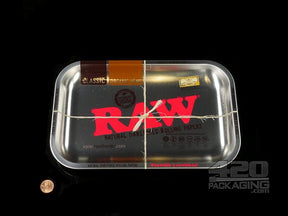 RAW Small Silver Metal Rolling Tray 1/Box - 2