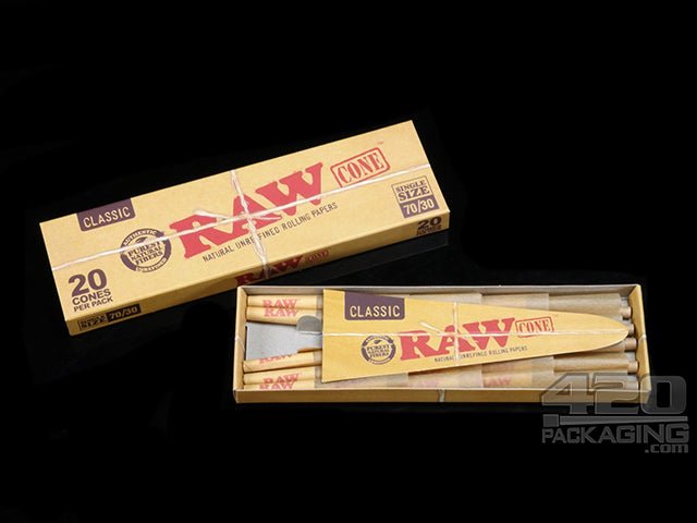RAW Single Size 70-30 Pre Rolled Paper Cones 12 Pack Display Case - 2