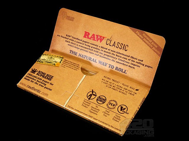 RAW King Size Supreme Classic Rolling Papers 24/Box - 4