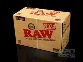 RAW King Size 109mm Unbleached Pre Rolled Cones 800/Box - 1