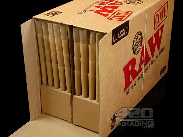RAW King Size 109mm Unbleached Pre Rolled Cones 800/Box - 2