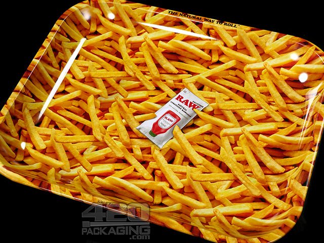 RAW French Fries Large Metal Rolling Tray 1/Box - 3