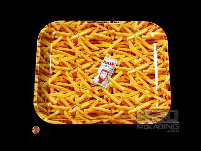 RAW French Fries Large Metal Rolling Tray 1/Box - 2
