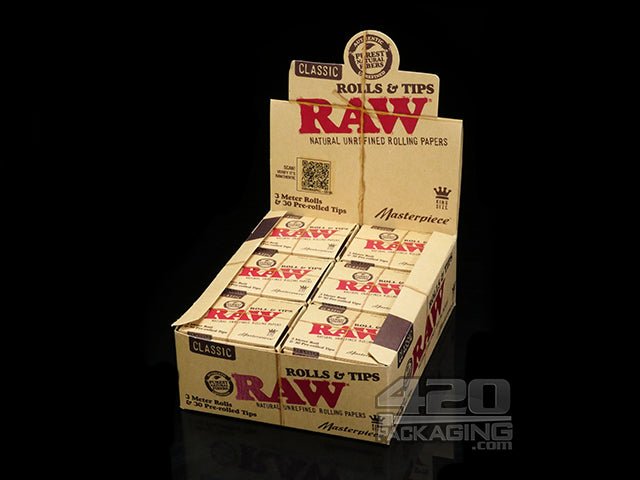 RAW Classic Masterpiece King Size Rolls & Tips 12/Box - 1