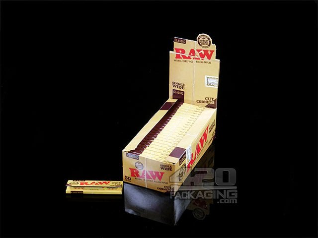 RAW Single Wide Cut Corners Rolling Papers 50/Box - 1