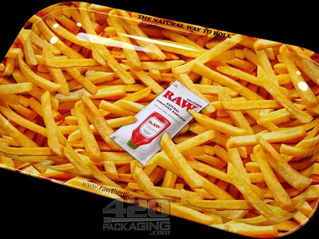 RAW French Fries Small Metal Rolling Tray 1/Box - 3