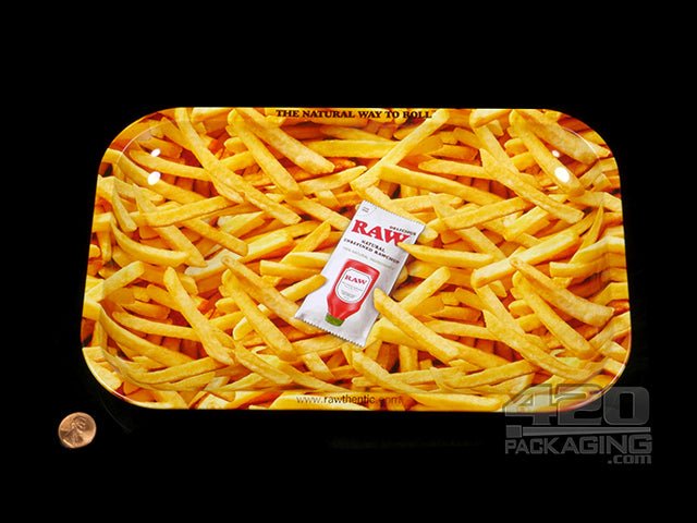 RAW French Fries Small Metal Rolling Tray 1/Box - 2