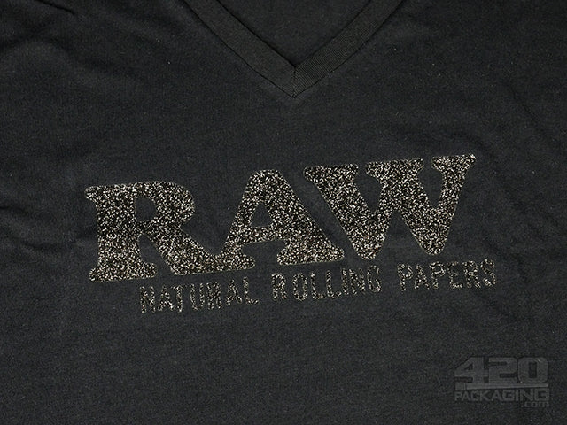 RAW Black Sparkle V-Neck Shirt Small - 2