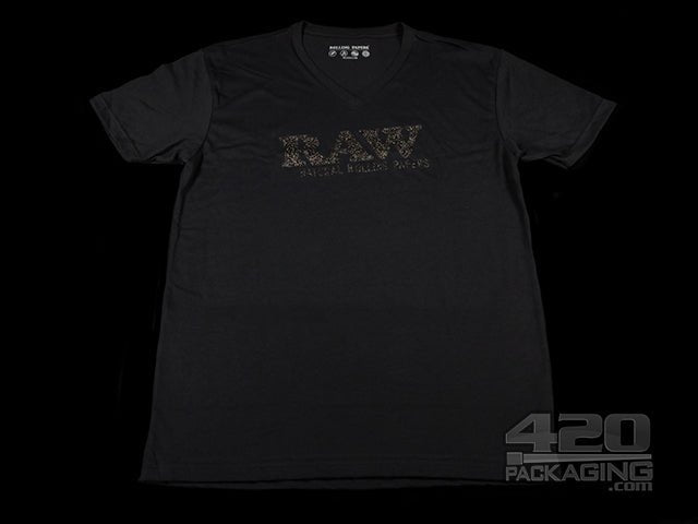 RAW Black Sparkle V-Neck Shirt Small - 1