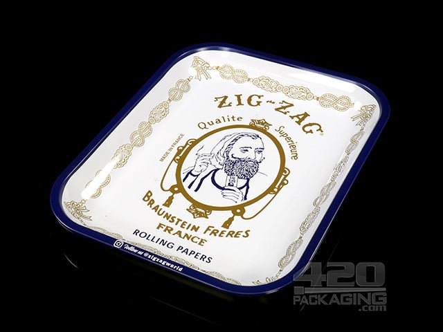 Zig-Zag Large White Metal Rolling Tray - 1