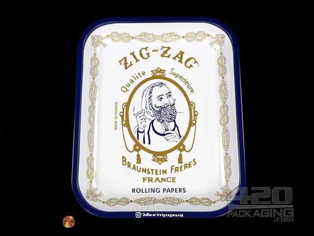 Zig-Zag Large White Metal Rolling Tray - 2