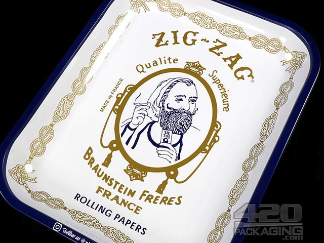 Zig-Zag Large White Metal Rolling Tray - 3