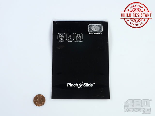 3.5 x 5 Inch Black Pinch N Slide ASTM Child Resistant Exit Bags 100/Box - 3