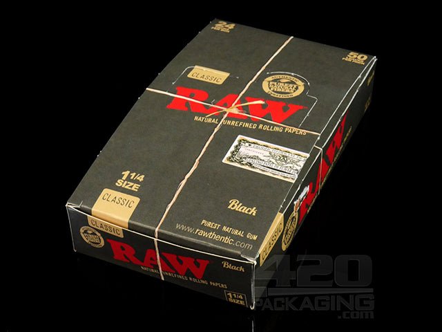 RAW Black Rolling Papers 1 1-4 Size 24/Box - 2