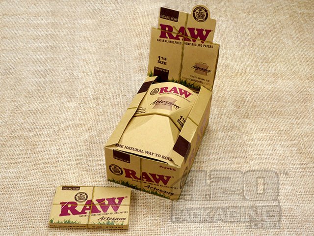 Raw Rolling Papers Organic Hemp 1 1-4 size Artesano 1 Display Box (15 packets) - 1