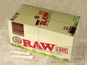 RAW 1 1-4 Size Organic Hemp Paper 6 Pre Rolled Cones - 32 Piece Box - 1