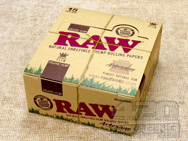 Raw Rolling Papers Organic Hemp King Size Slim Artesano 1 Display Box (15 packets) - 2