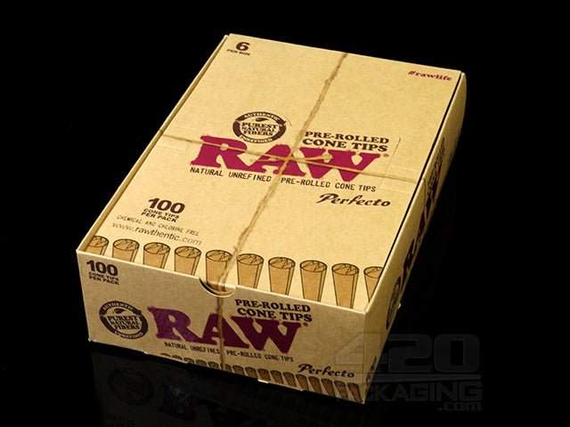 RAW Natural Pre Rolled Cone Tips Large Packs 6/Box - 2