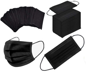 Disposable Black Face Mouth Mask 3-Ply Ear Loop (50/Box) - 3